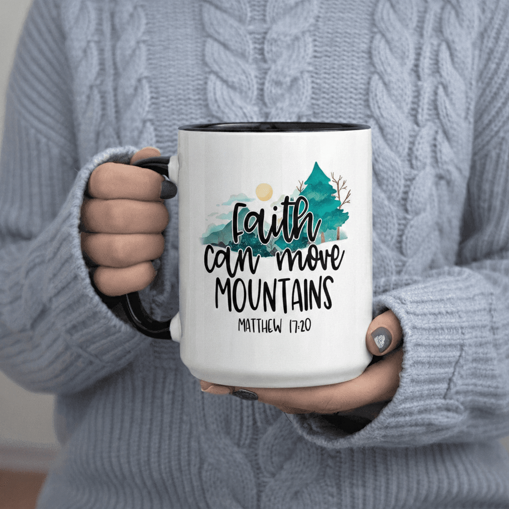 Tailorly Black Accent 11 oz Mug - Faith Can 1720 Inspirational Quote