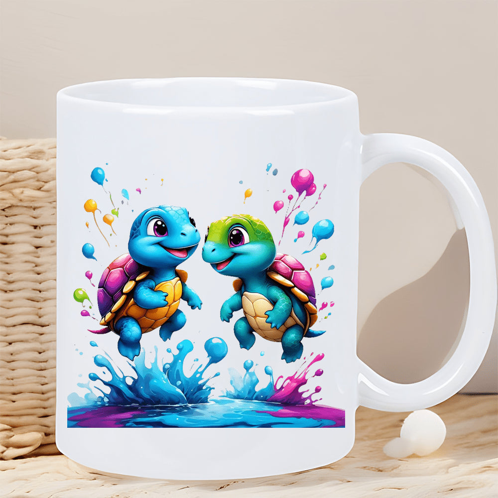 Tailorly White Ceramic 11 oz Mug - cute turtle