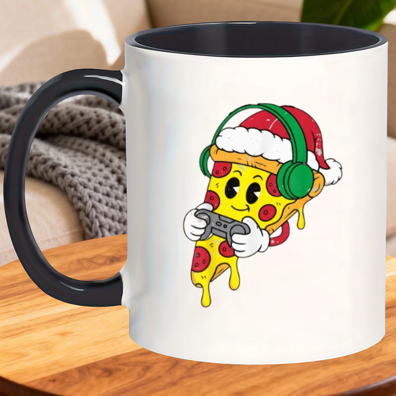 Tailorly Black Accent 11 oz Mug - gamer pizza video games themed graphics