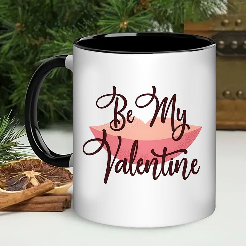 Tailorly Black Accent 11 oz Mug - two tone white pink heart romantic lettering