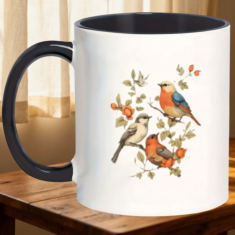 Tailorly Black Accent 11 oz Mug - whimsical design with berry branches