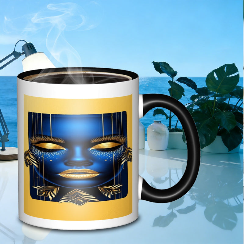 Tailorly Black Accent 11 oz Mug - blue and golden office mug galaxy coffee mug ceramic suitable for daily work outdoor picnics and other occasions