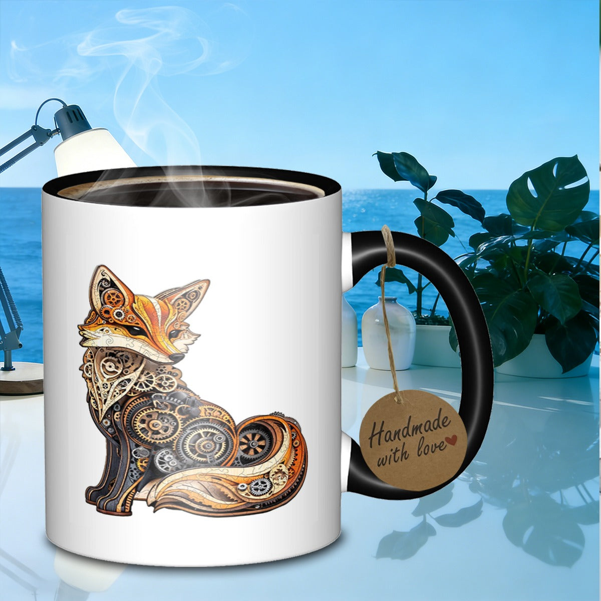 Tailorly Black Accent 11 oz Mug - mechanical fox creature