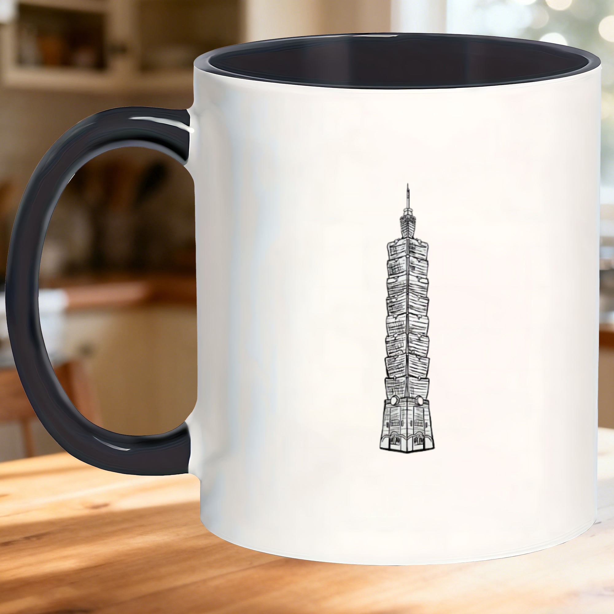 Tailorly Black Accent 11 oz Mug - vibrant cityscape