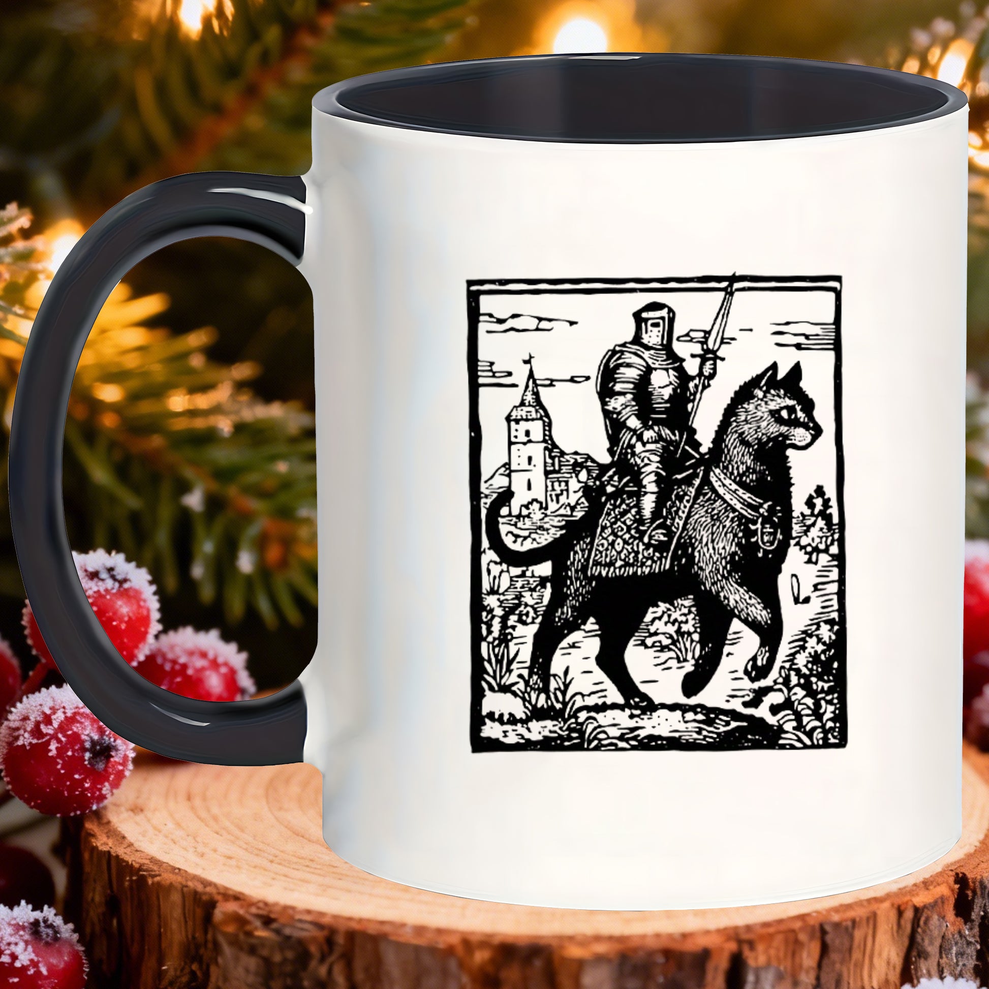 Tailorly Black Accent 11 oz Mug - vintage knight cat rider