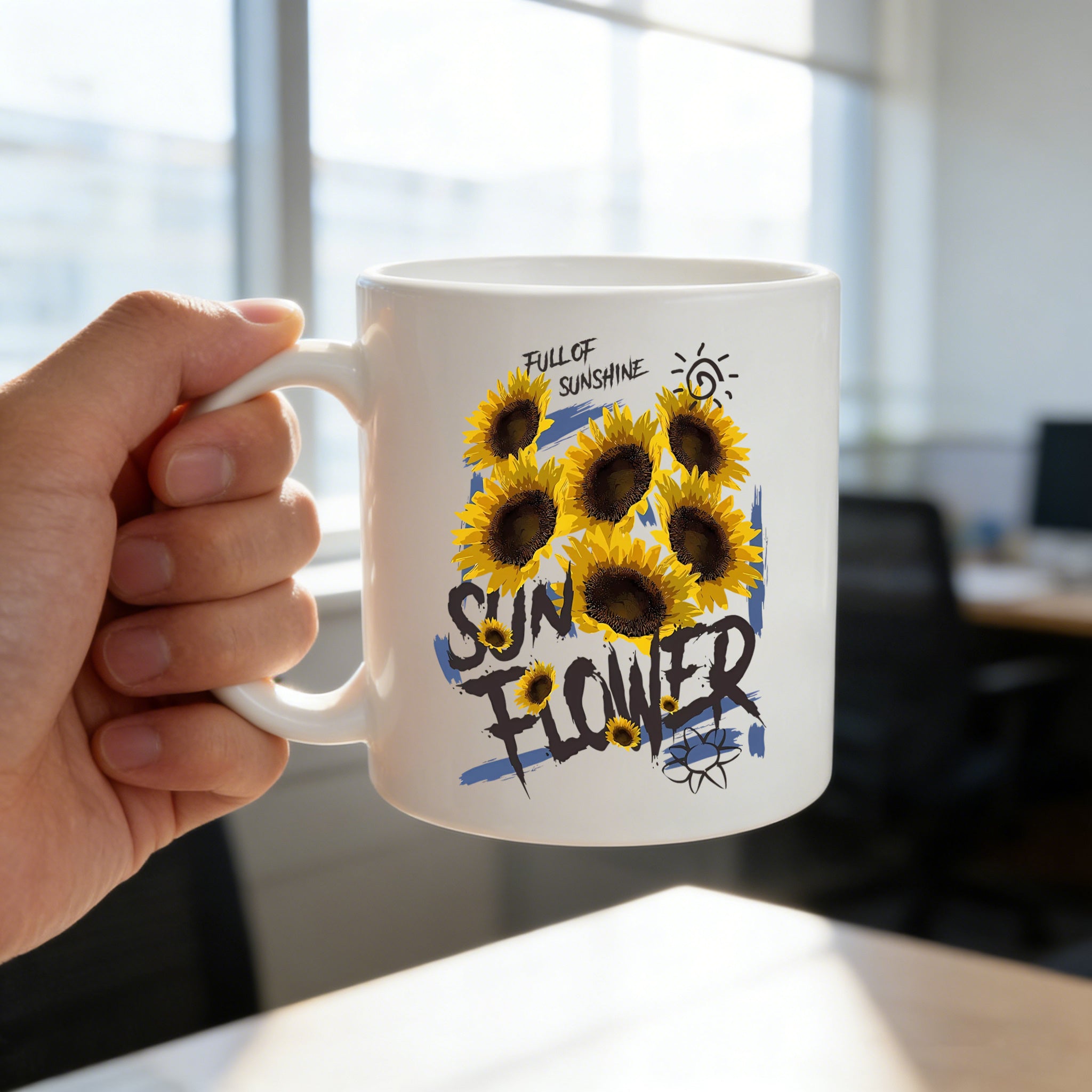 Tailorly White Ceramic 11 oz Mug - sunshine sunflower