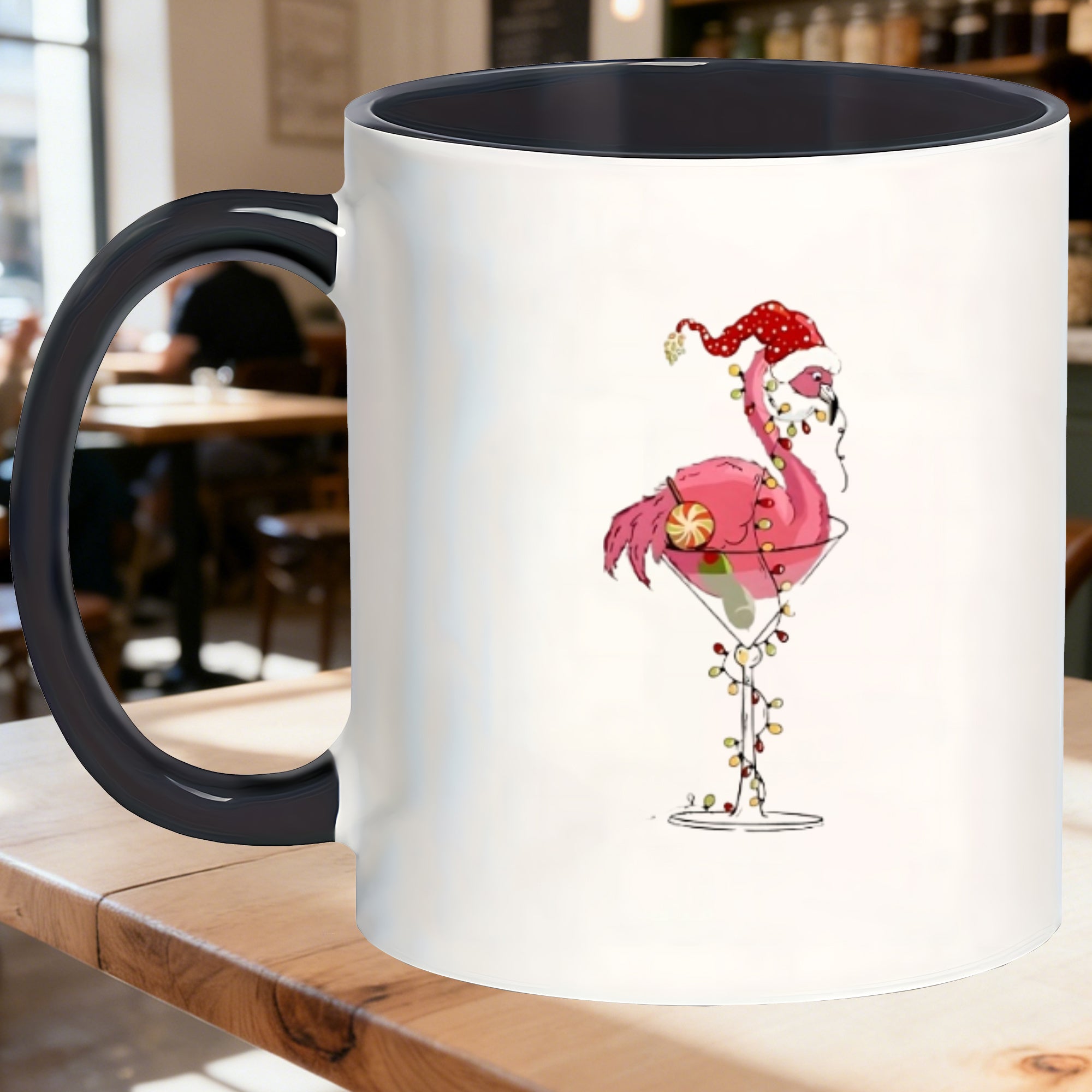Tailorly Black Accent 11 oz Mug - fun flamingo christmas