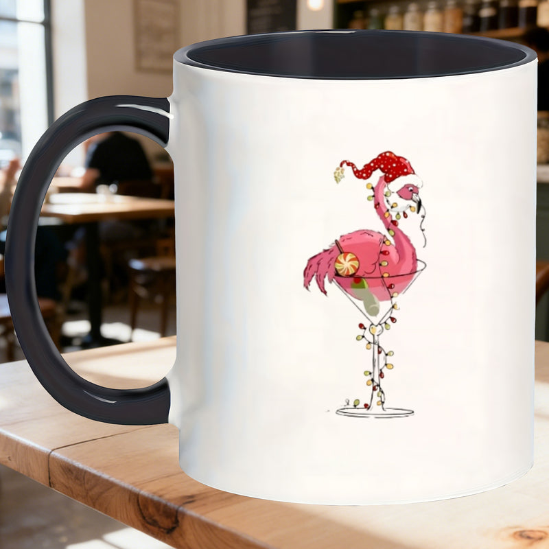 Tailorly Black Accent 11 oz Mug - fun flamingo christmas