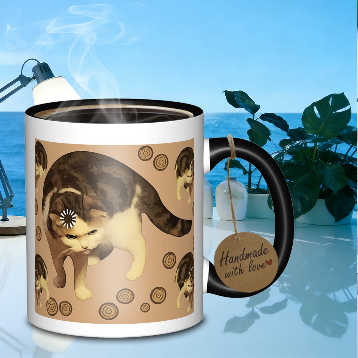 Tailorly Black Accent 11 oz Mug - annoyed cat pattern