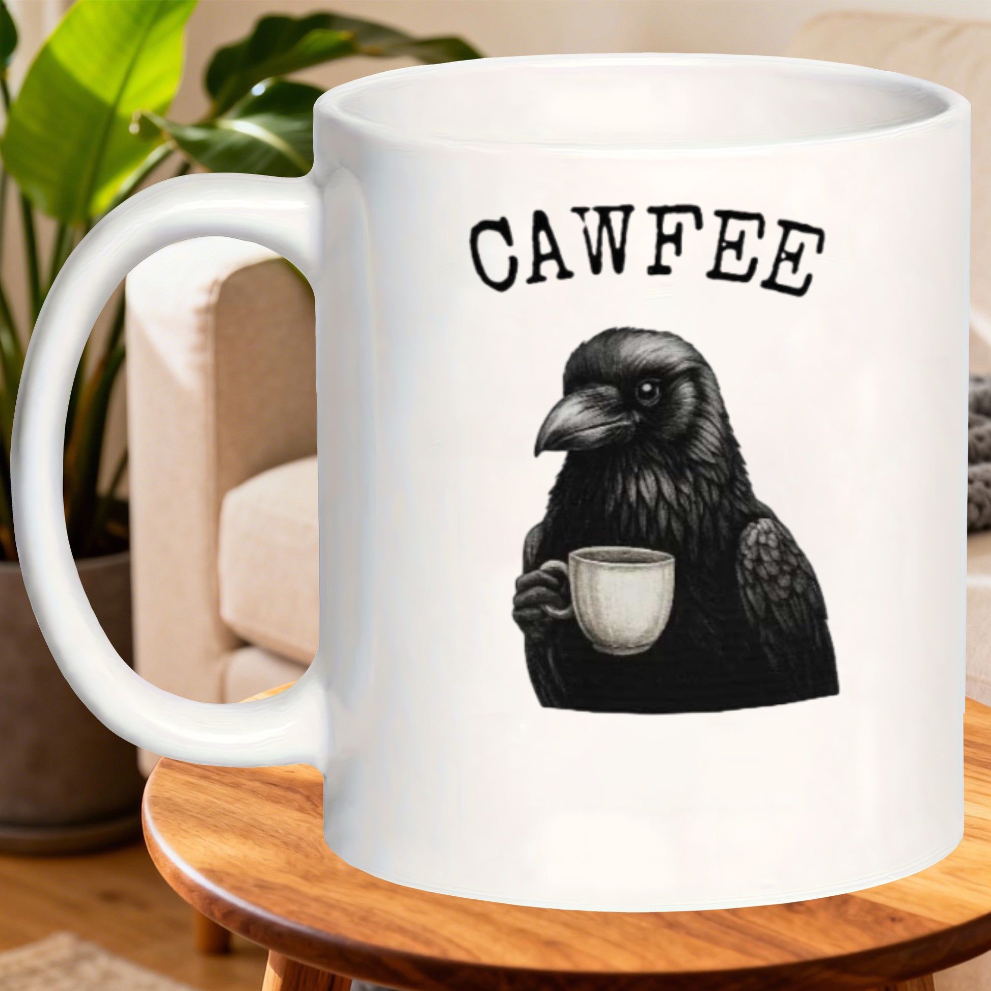 Tailorly White Ceramic 11 oz Mug - crow
