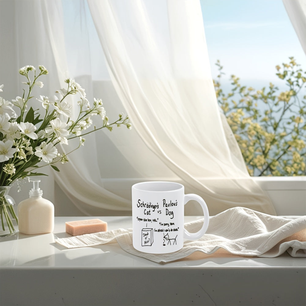 Tailorly White Ceramic 11 oz Mug - funny cat vs dog funny german saying cat pavlovs