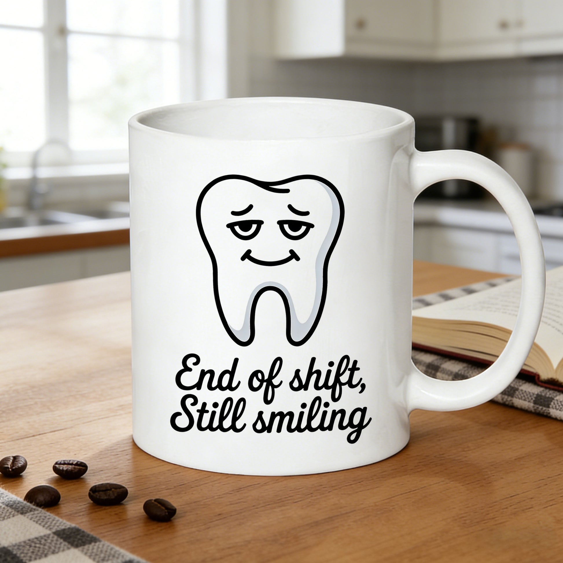 Tailorly White Ceramic 11 oz Mug - tooth cartoon design