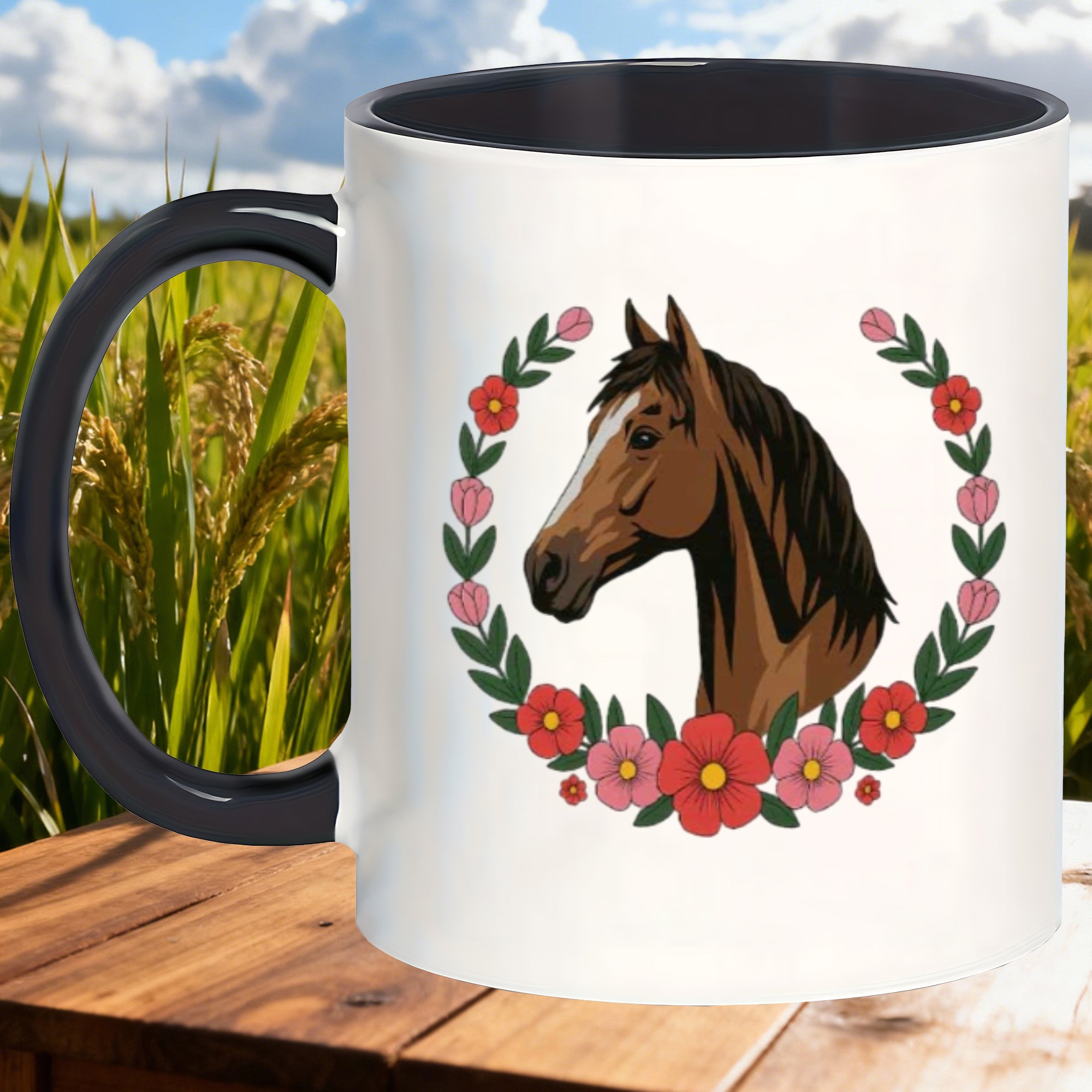 Tailorly Black Accent 11 oz Mug - elegant floral print