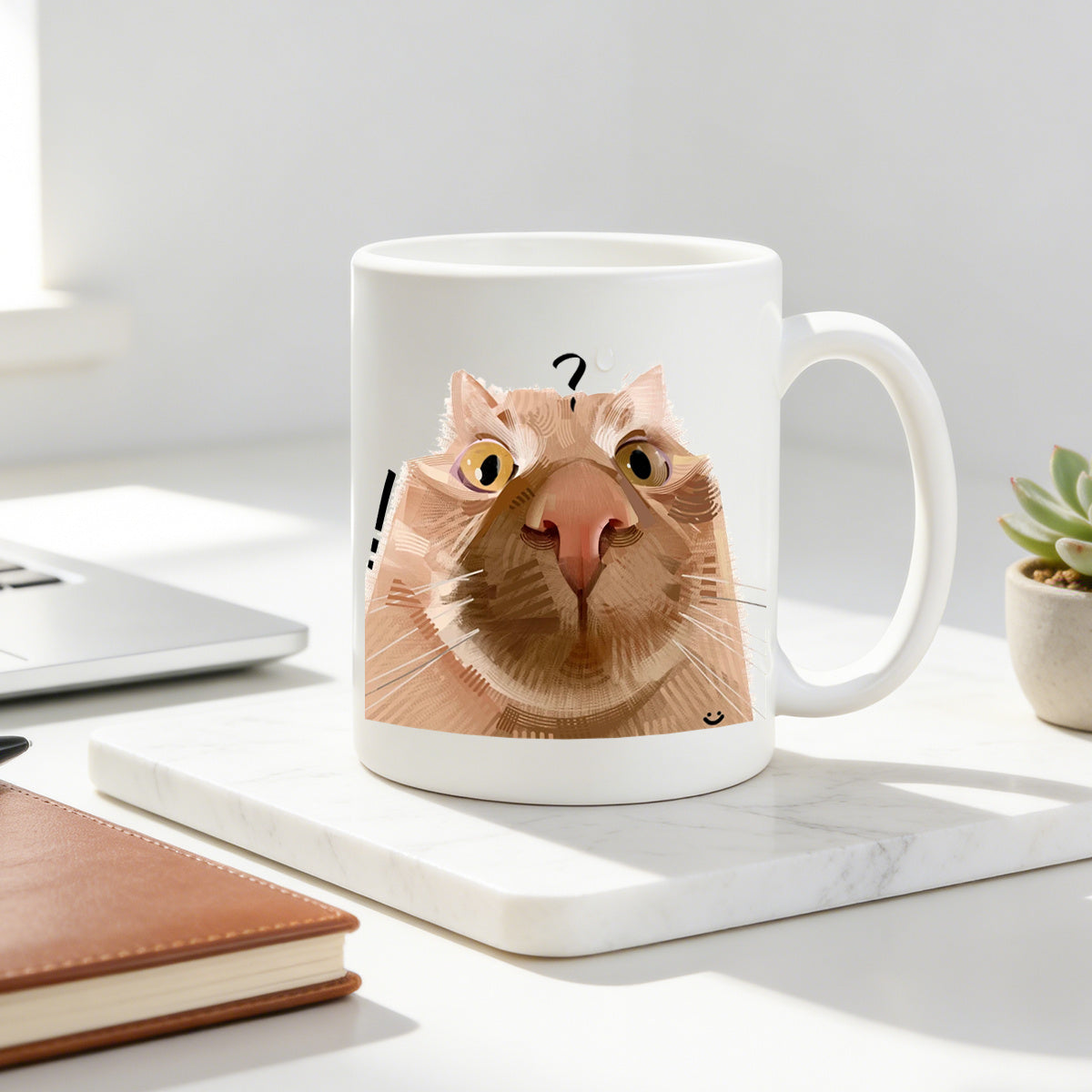Tailorly White Ceramic 11 oz Mug - cat doodle
