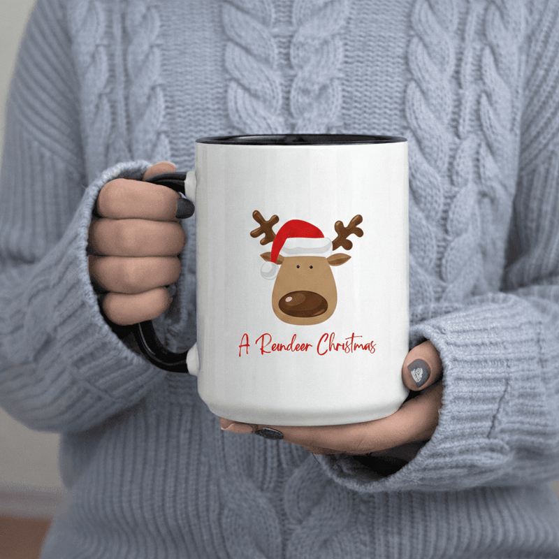 Tailorly Black Accent 11 oz Mug - Reindeer Christmas festive design