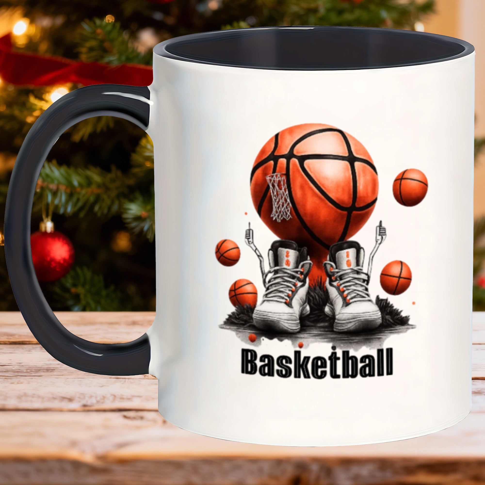 Tailorly Black Accent 11 oz Mug - festive chic glaze basketball enthusiast logo