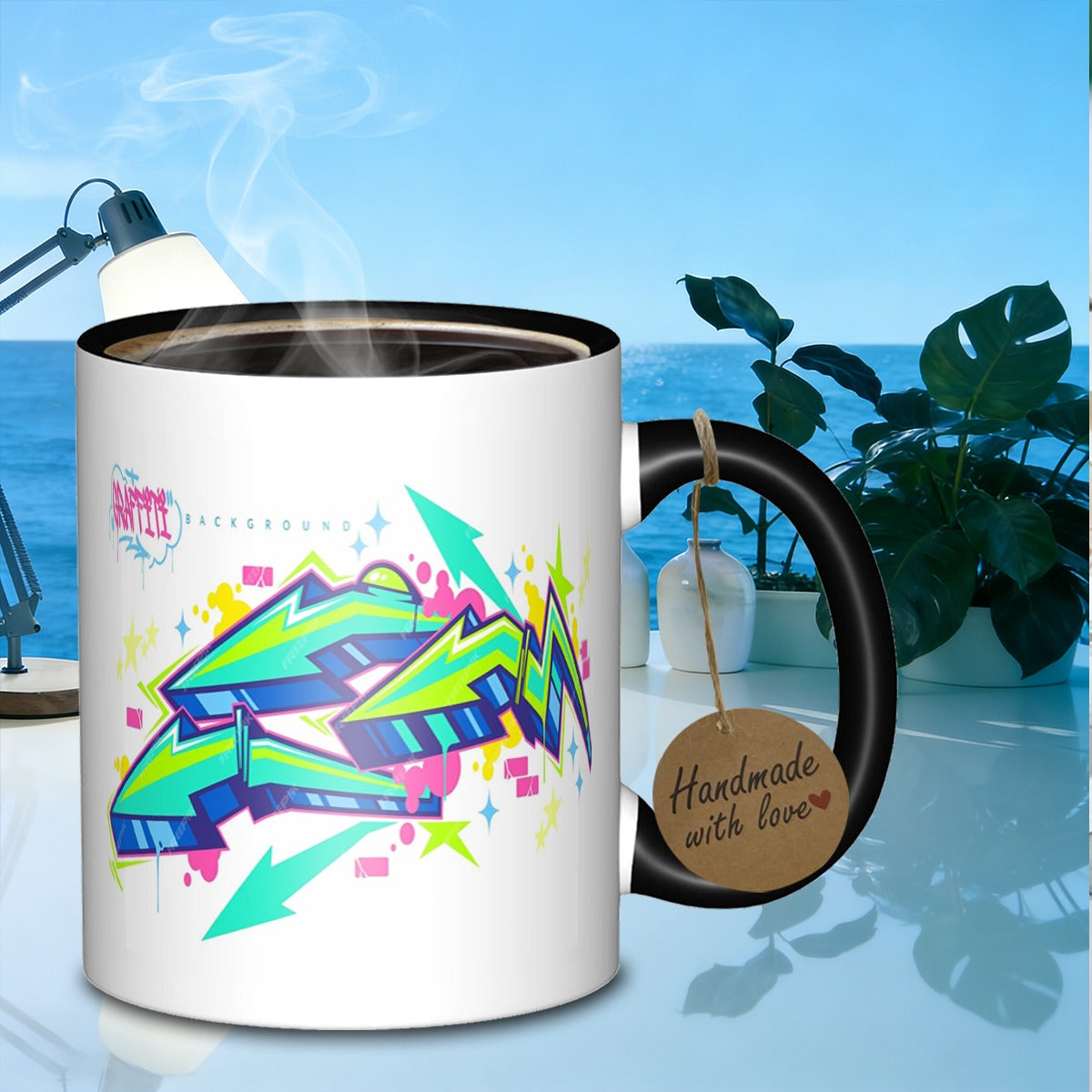 Tailorly Black Accent 11 oz Mug - vibrant graffiti elements