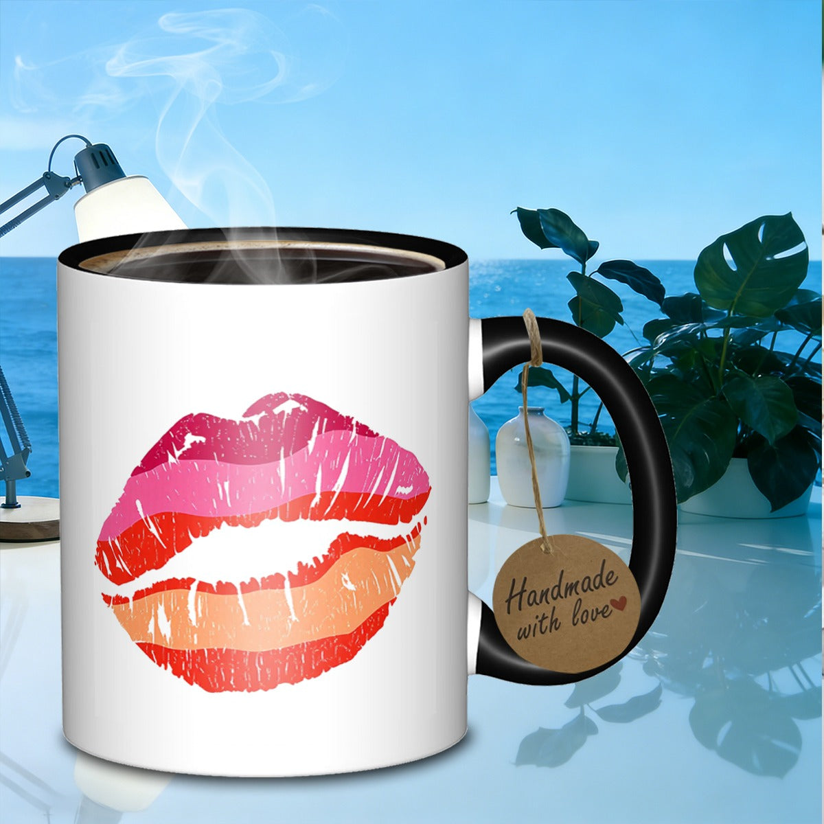 Tailorly Black Accent 11 oz Mug - vibrant striped lips