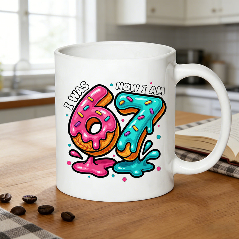 Tailorly White Ceramic 11 oz Mug - colorful donut