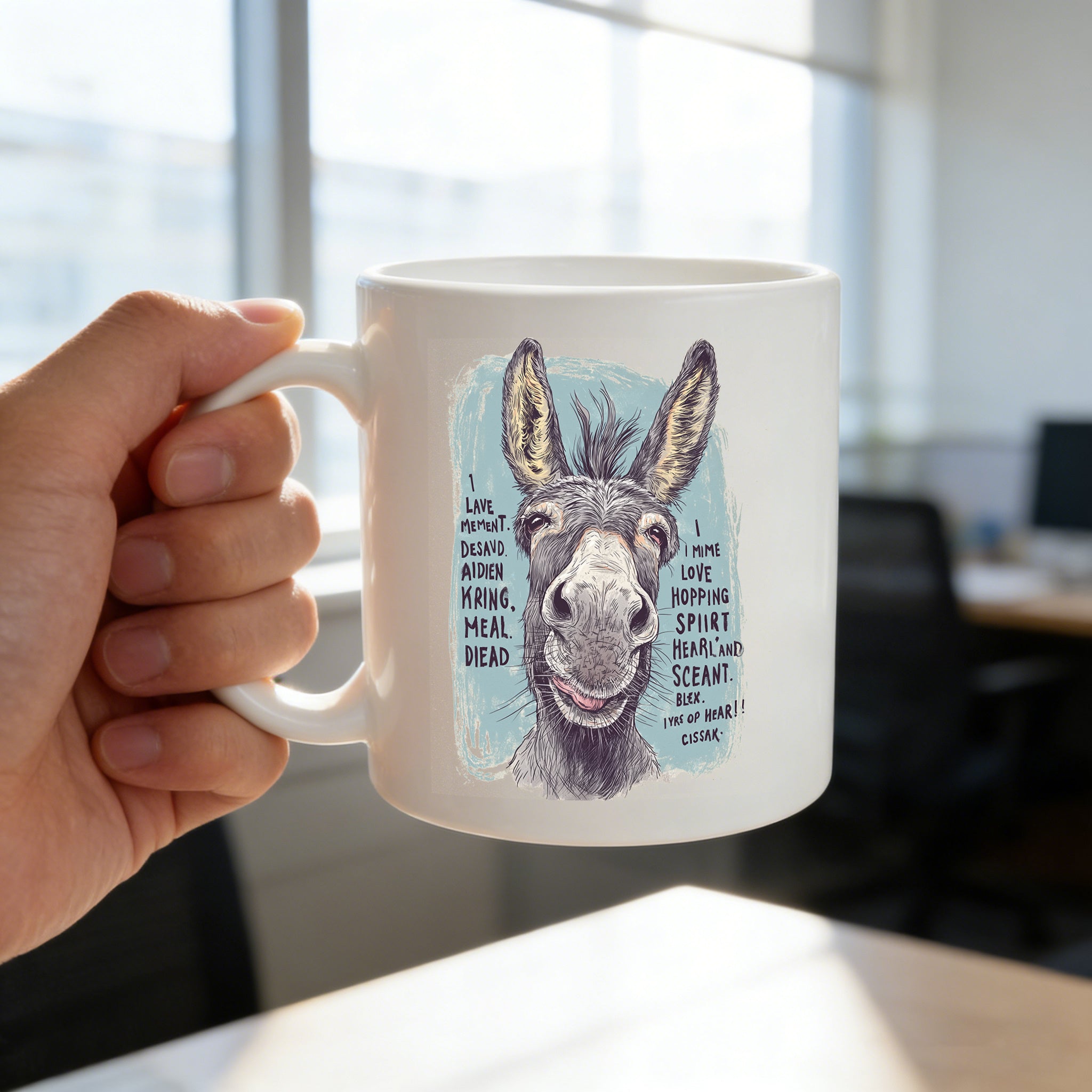 Tailorly White Ceramic 11 oz Mug - donkey portrait
