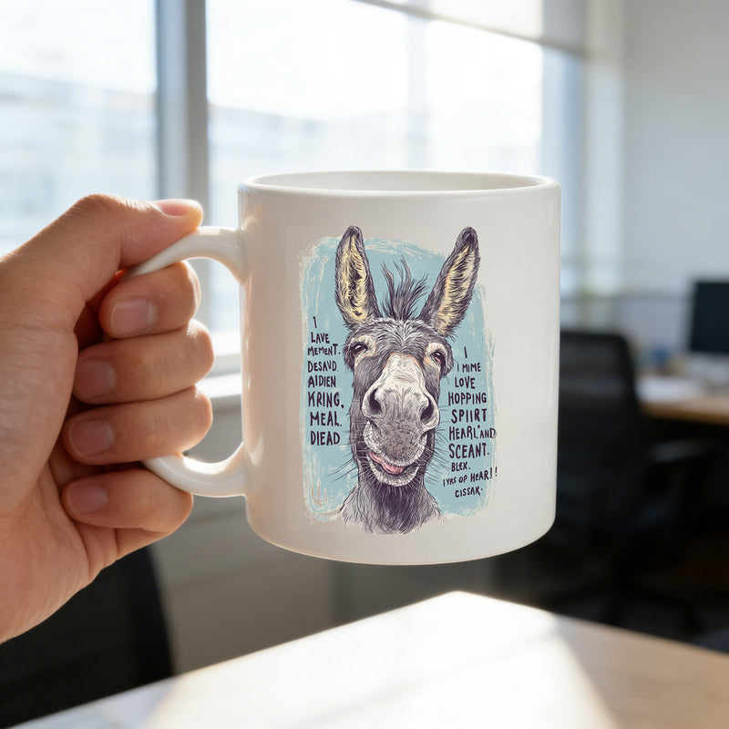 Tailorly White Ceramic 11 oz Mug - donkey portrait