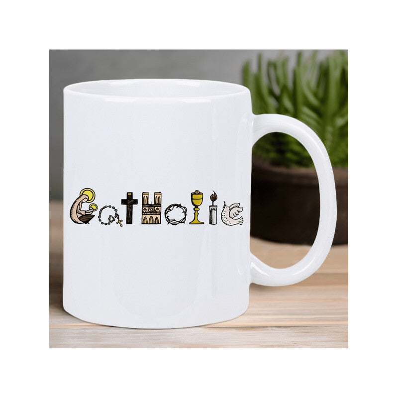 Tailorly White Ceramic 11 oz Mug - 1pc keepsake reusable drinkware 11oz catholic ceramic coffee mug insulated reusable perfect gift for all ages white