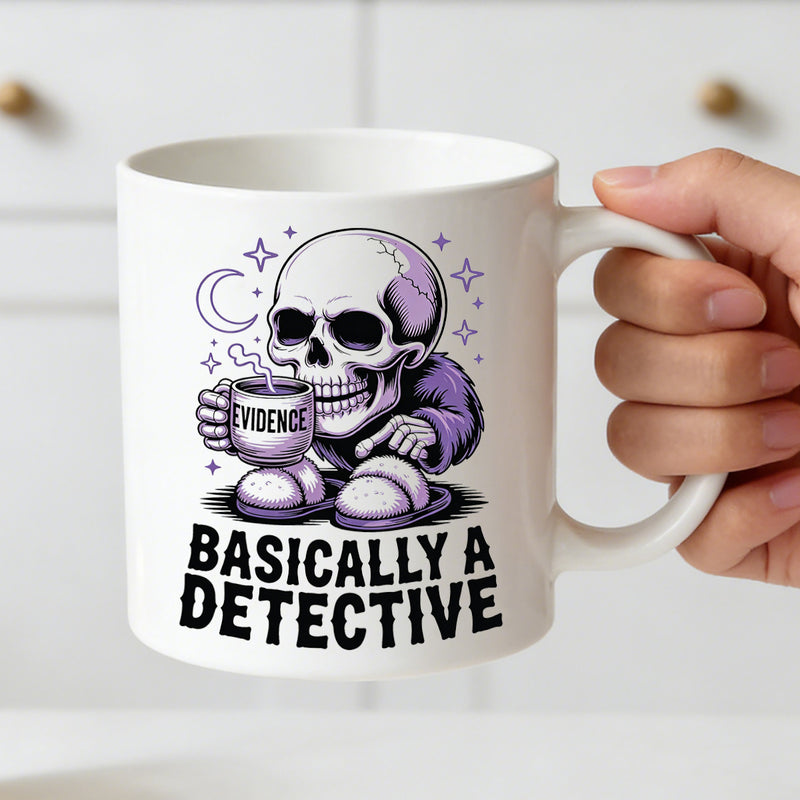 Tailorly White Ceramic 11 oz Mug - detective skull