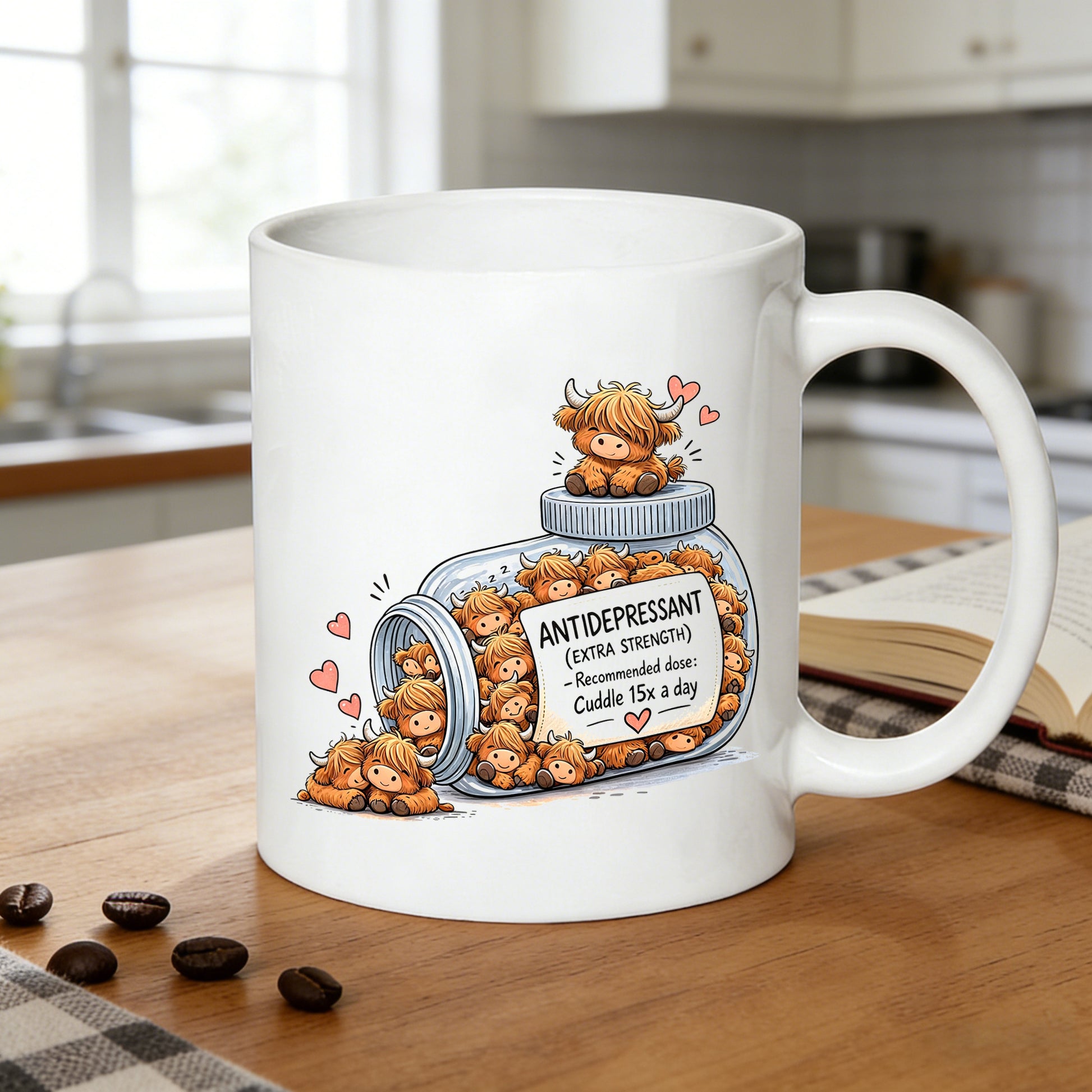 Tailorly White Ceramic 11 oz Mug - adorable highland cows a present mental wellness