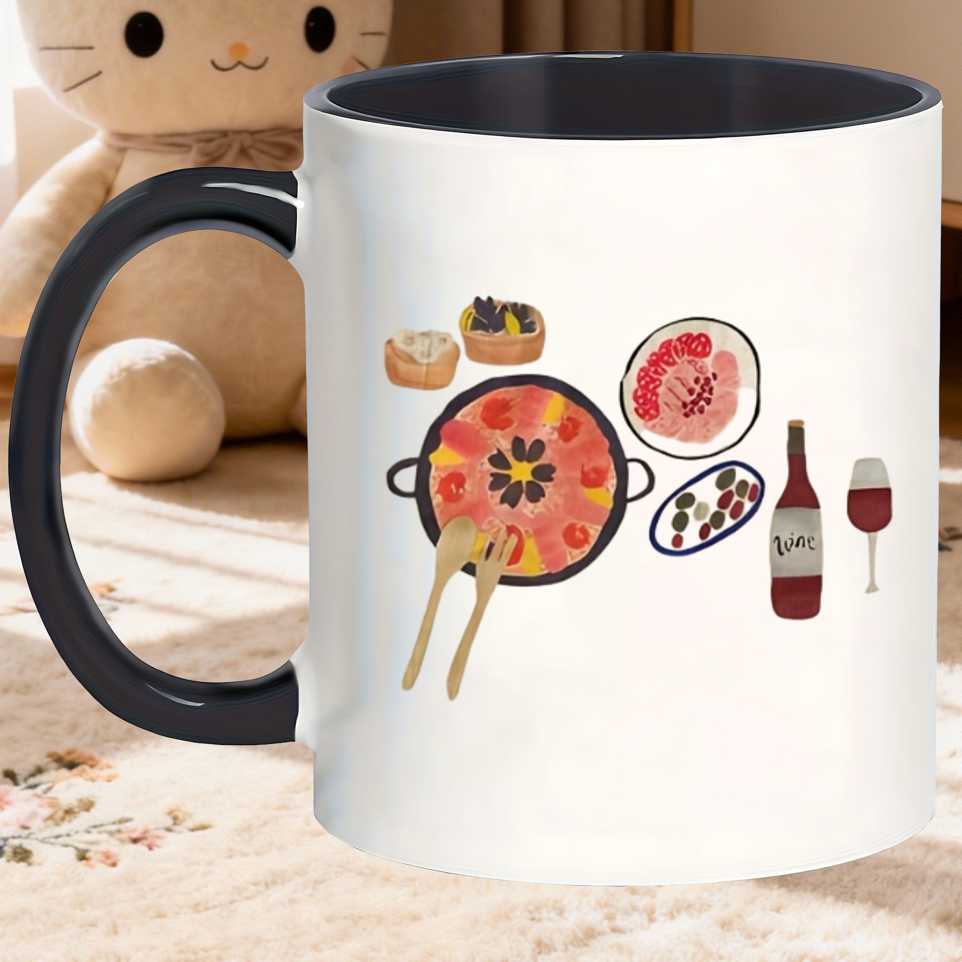 Tailorly Black Accent 11 oz Mug - vibrant food illustrations