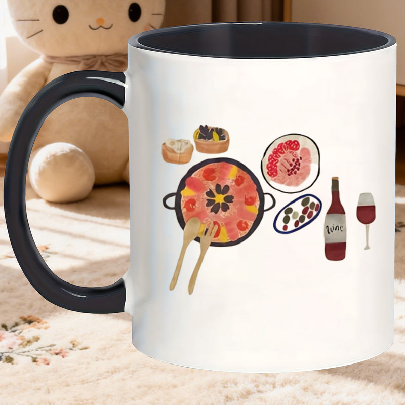 Tailorly Black Accent 11 oz Mug - vibrant food illustrations