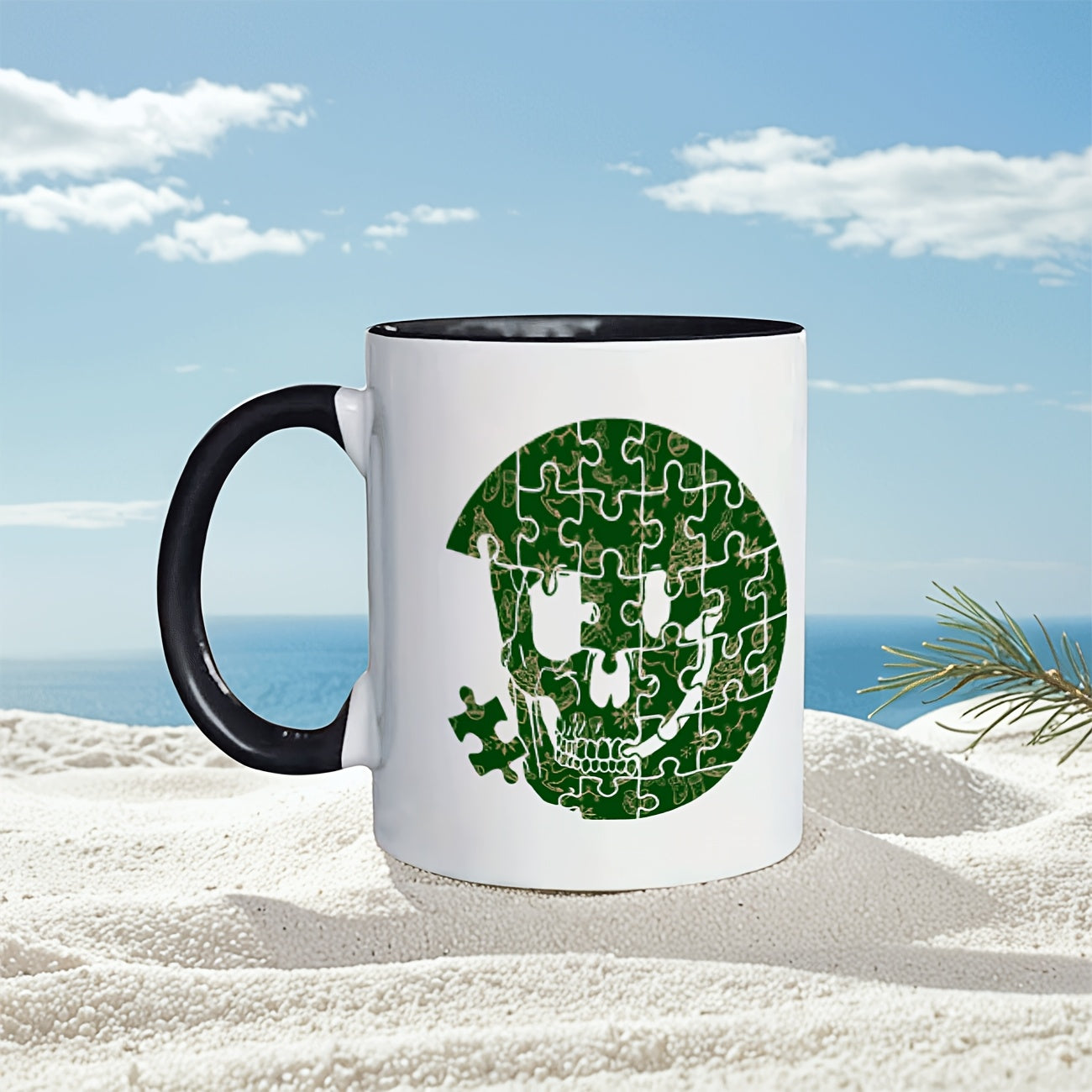 Tailorly Black Accent 11 oz Mug - humorous art skull puzzle