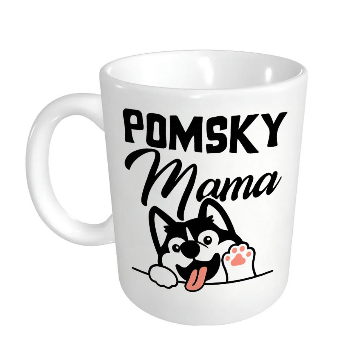Tailorly White Ceramic 11 oz Mug - cute design with a tongue holding tea milk or water