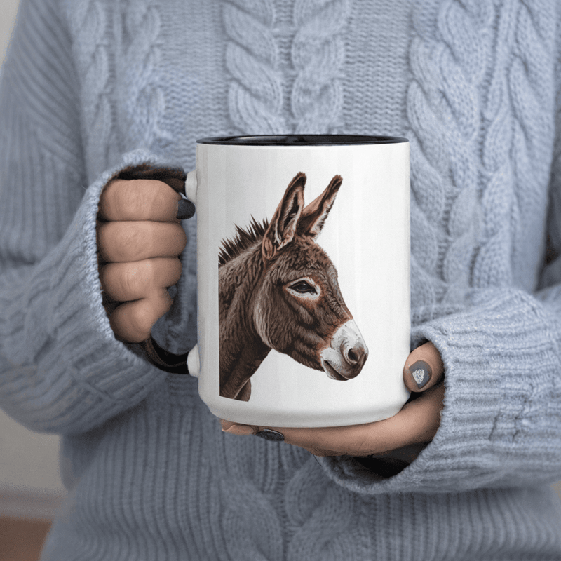 Tailorly Black Accent 11 oz Mug - Cute donkey portrait