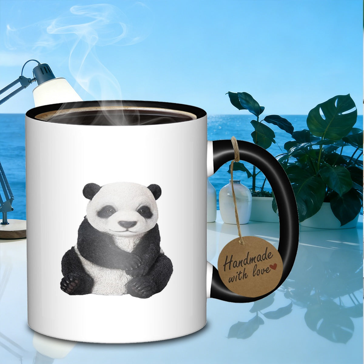 Tailorly Black Accent 11 oz Mug - sitting panda bear cub