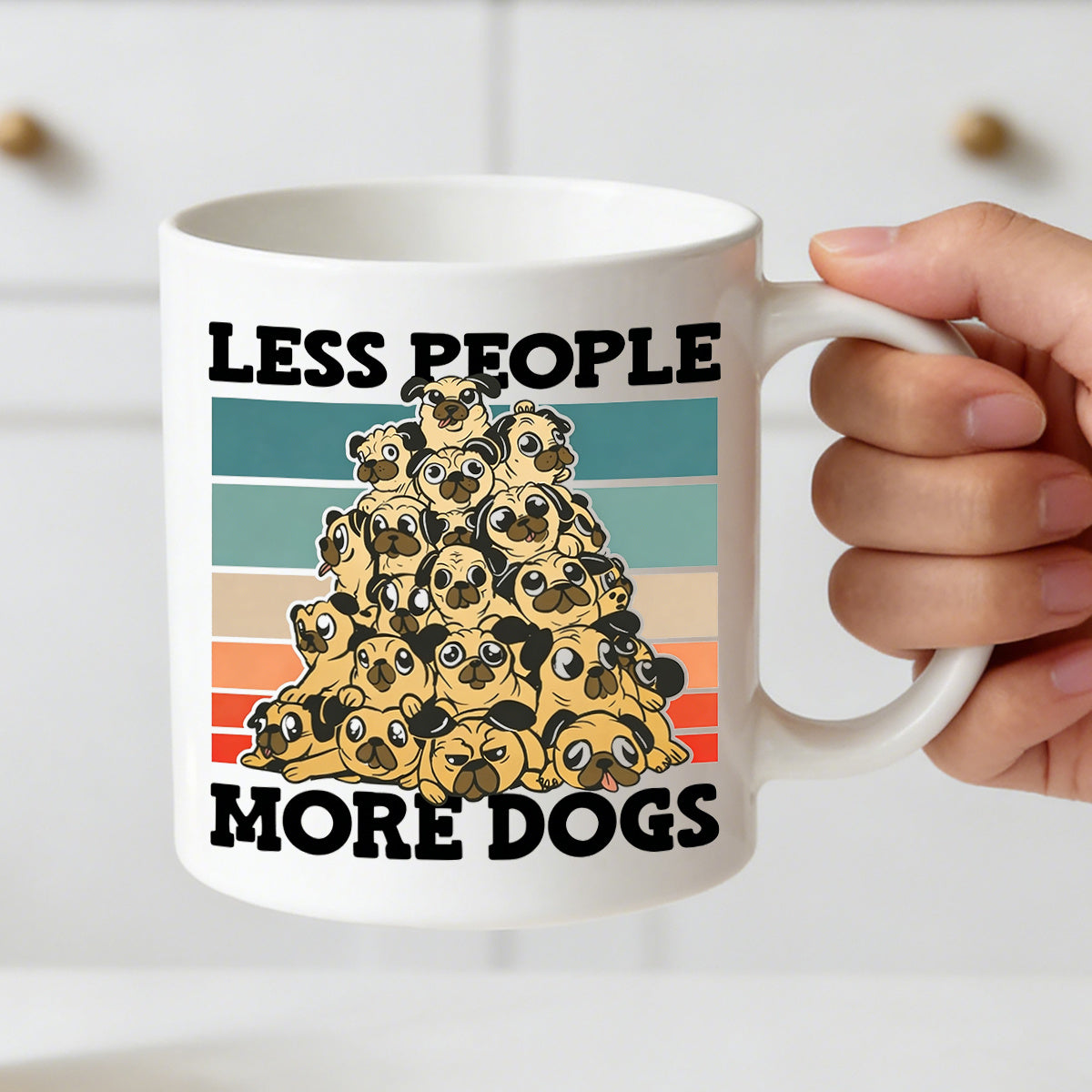 Tailorly White Ceramic 11 oz Mug - less people more pugs 11oz mug pyramid design for dog lovers_e0d852fa432a4fb58feaee5e4f8e8c04