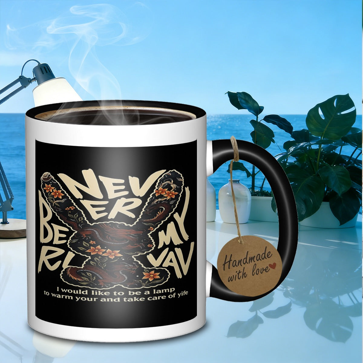 Tailorly Black Accent 11 oz Mug - floral dragon bunny partyhosting elegant design