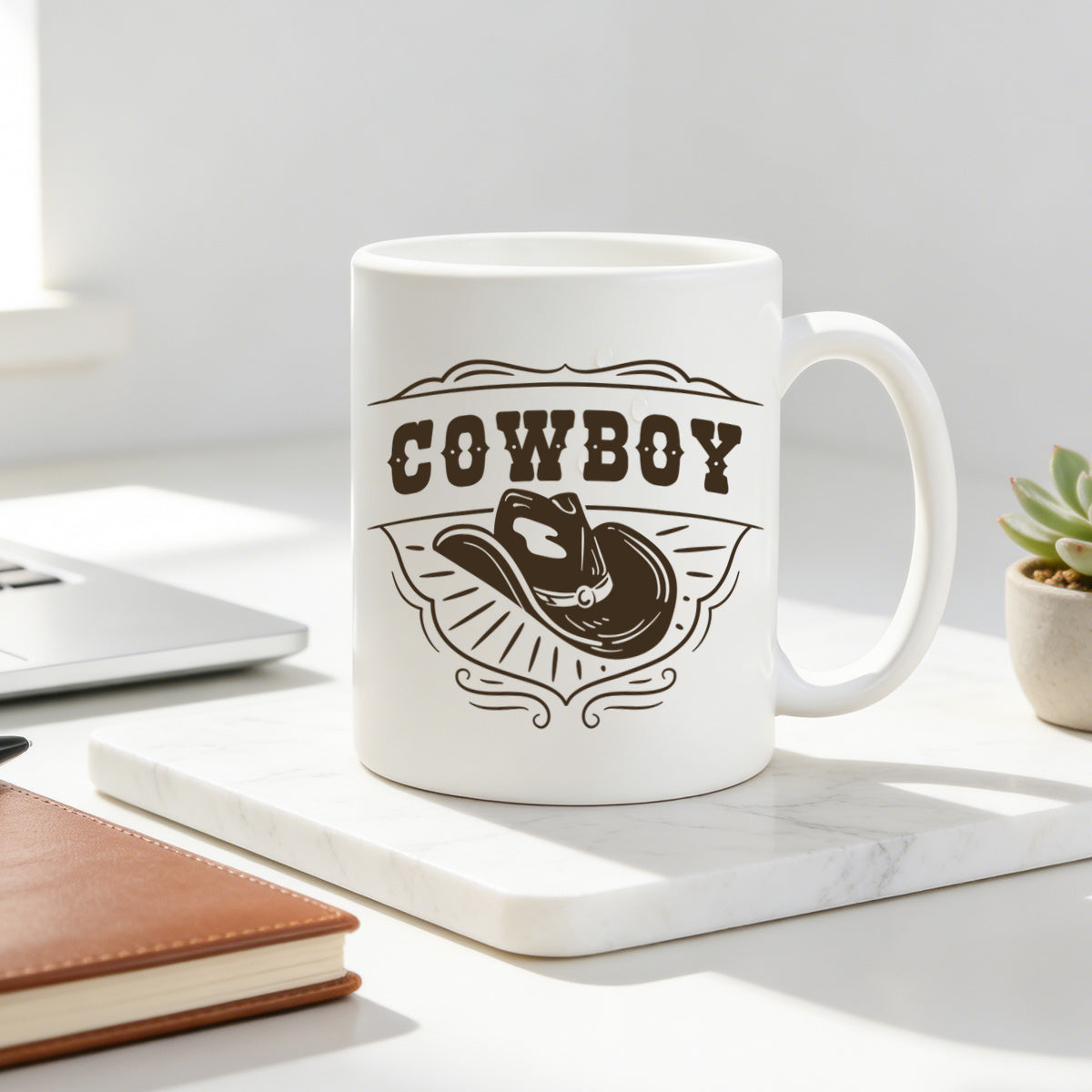 Tailorly White Ceramic 11 oz Mug - vintage cowboy hat 11oz coffee mug classic western rustic gift for country fans trendy cowboy aesthetic