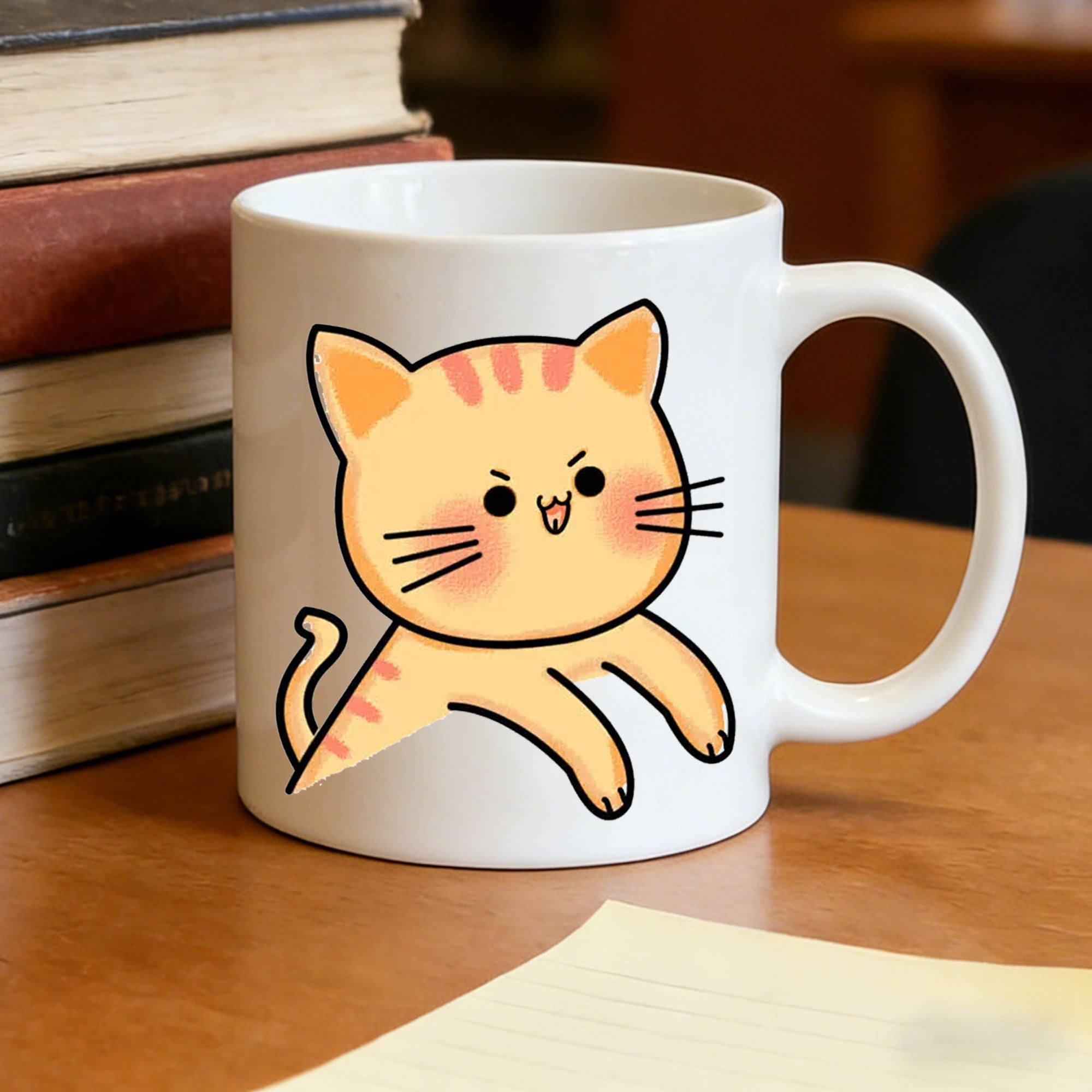 Tailorly White Ceramic 11 oz Mug - cute chibi orange kitten
