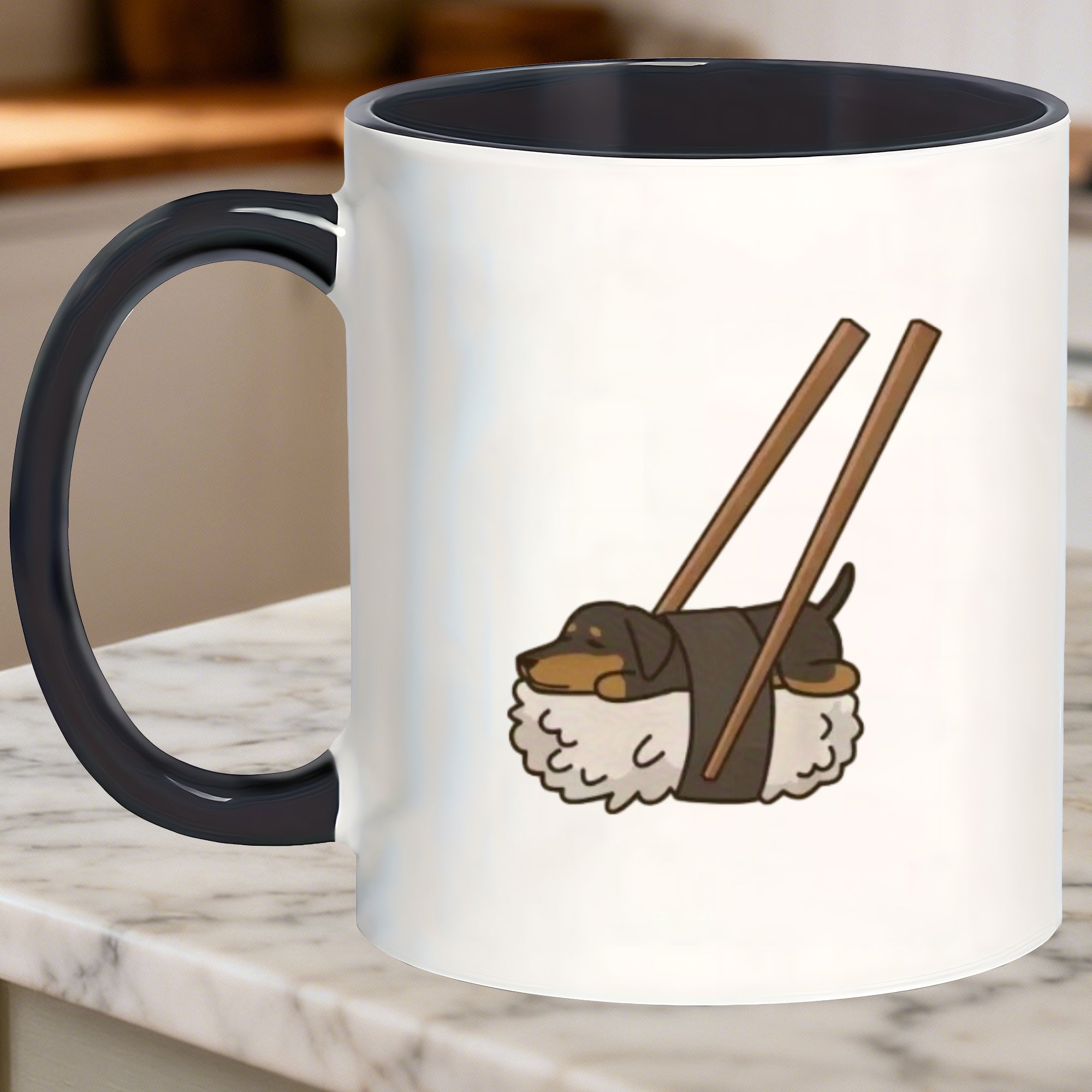 Tailorly Black Accent 11 oz Mug - sushi dachshund