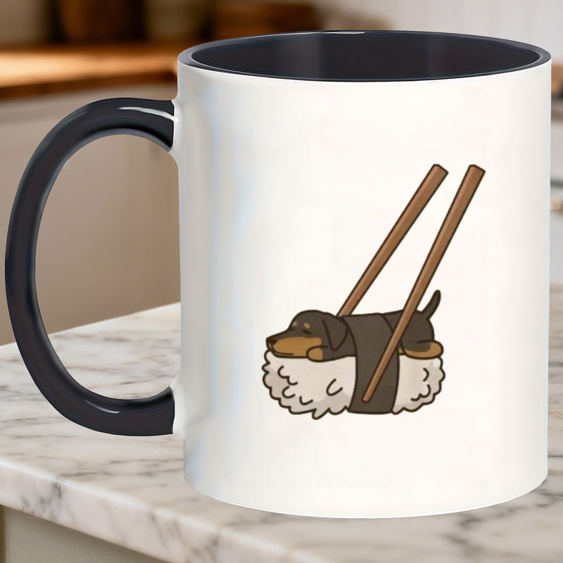 Tailorly Black Accent 11 oz Mug - sushi dachshund