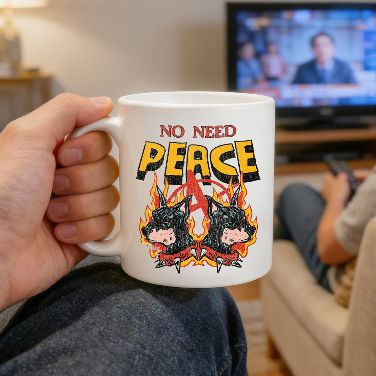 Tailorly White Ceramic 11 oz Mug - peace punk dobermans