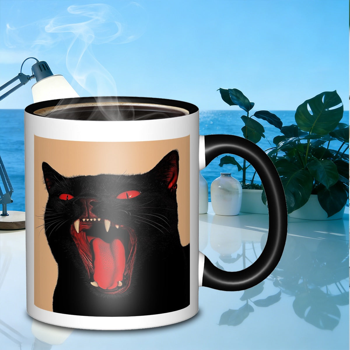 Tailorly Black Accent 11 oz Mug - black cat yawning