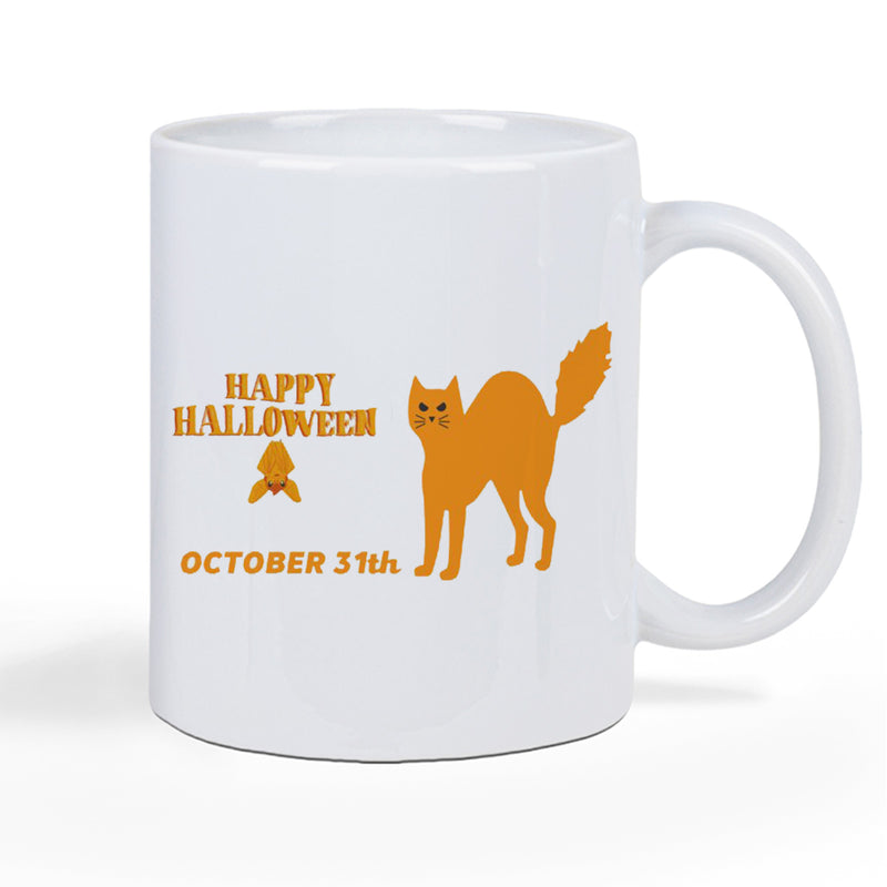 Tailorly White Ceramic 11 oz Mug - humorous cartoon cat pumpkin orange tabby