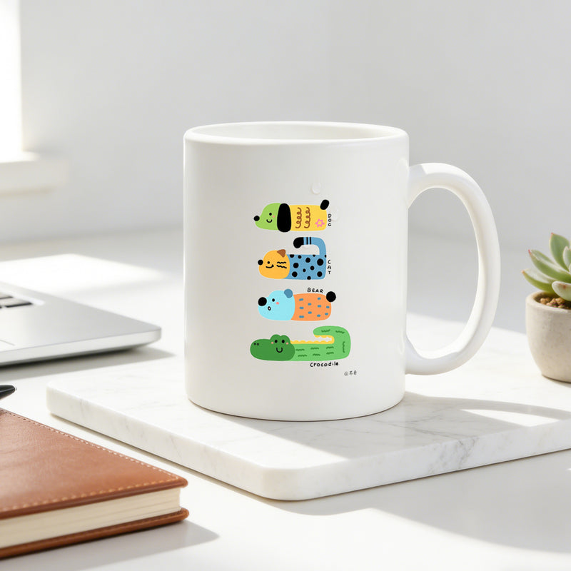 Tailorly White Ceramic 11 oz Mug - rabbit coffee mug red glasses sketch style