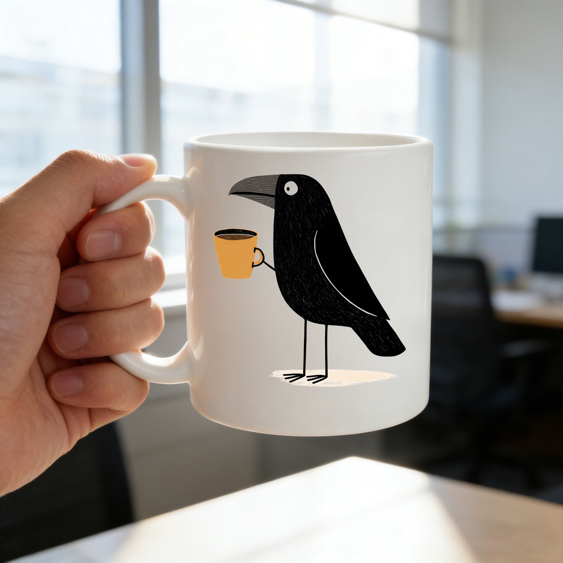 Tailorly White Ceramic 11 oz Mug - cute black drinking coffee ceramic coffee mug with coffee cup and cozy nature themed design