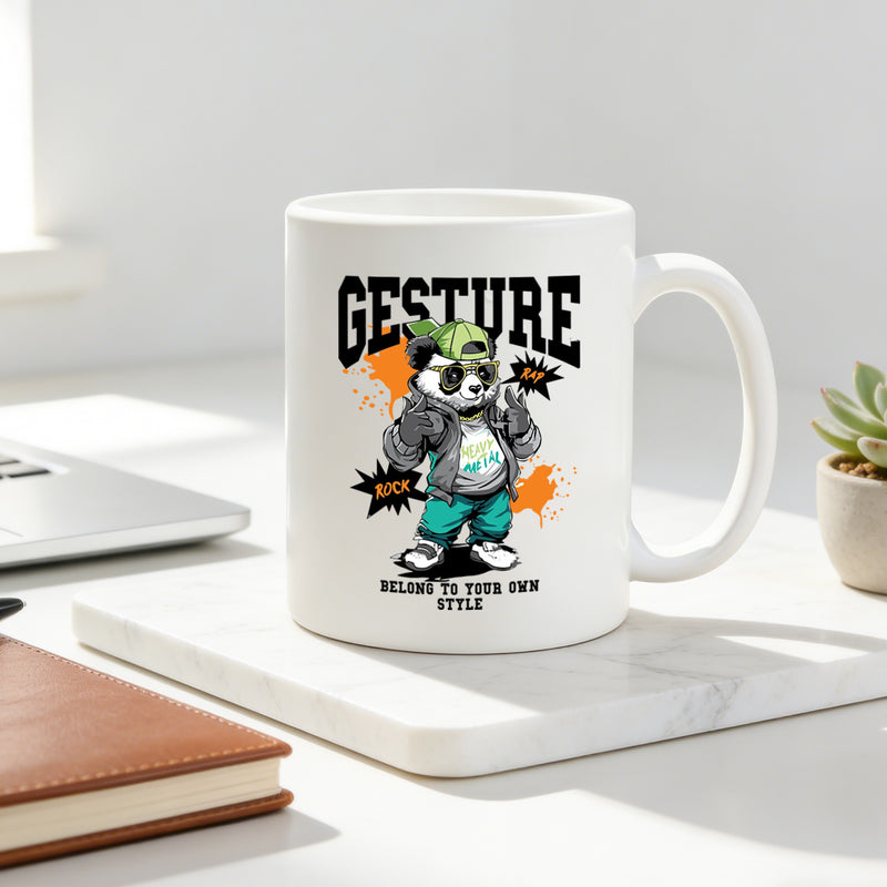Tailorly White Ceramic 11 oz Mug - gesture rock graphic slogan