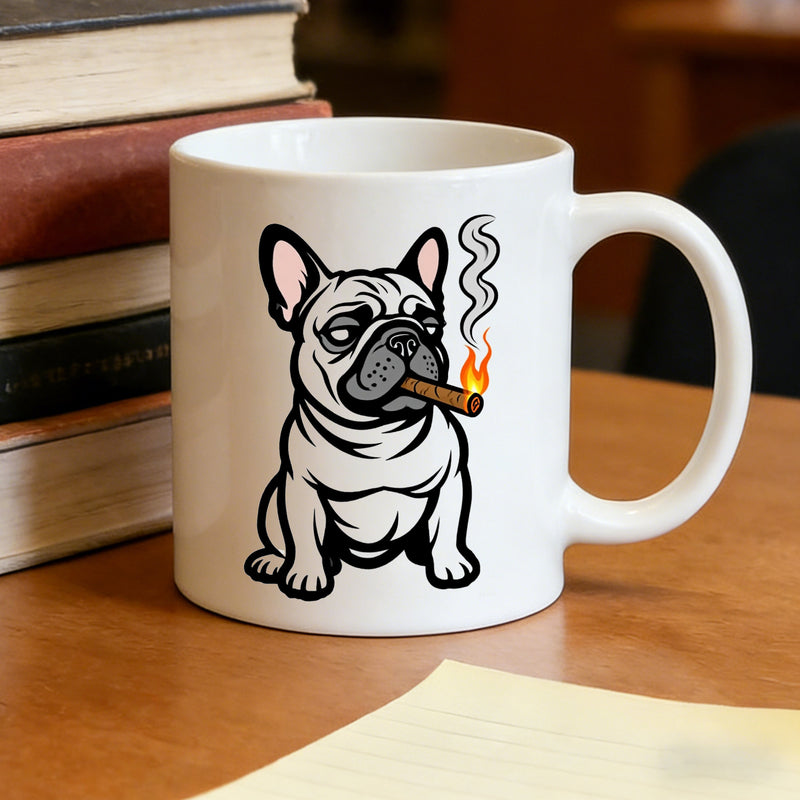 Tailorly White Ceramic 11 oz Mug - stylish french bulldog cartoon