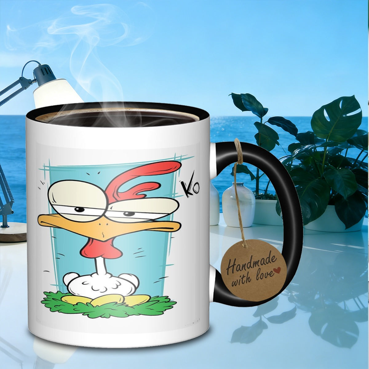 Tailorly Black Accent 11 oz Mug - cartoon chicken