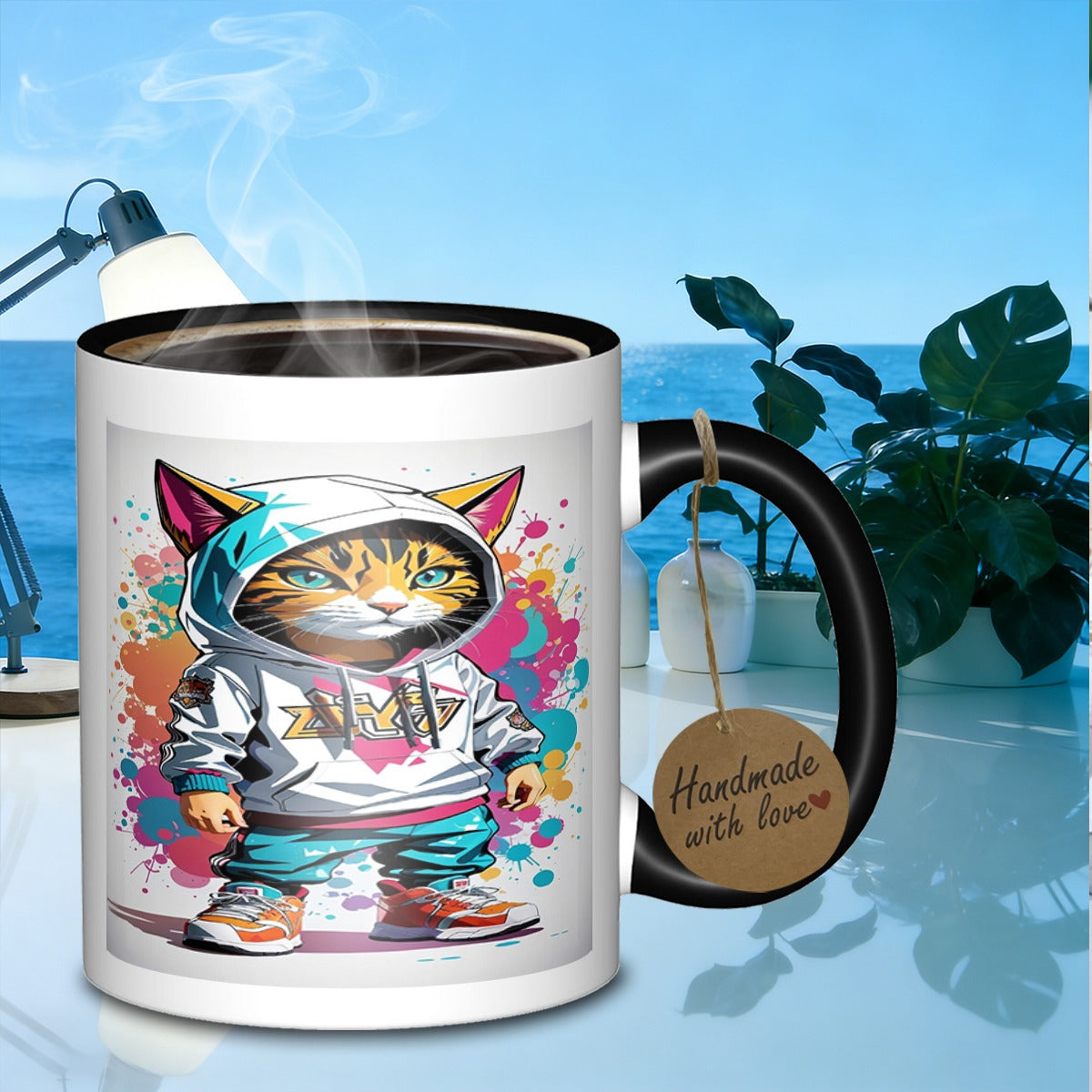 Tailorly Black Accent 11 oz Mug - kitty character