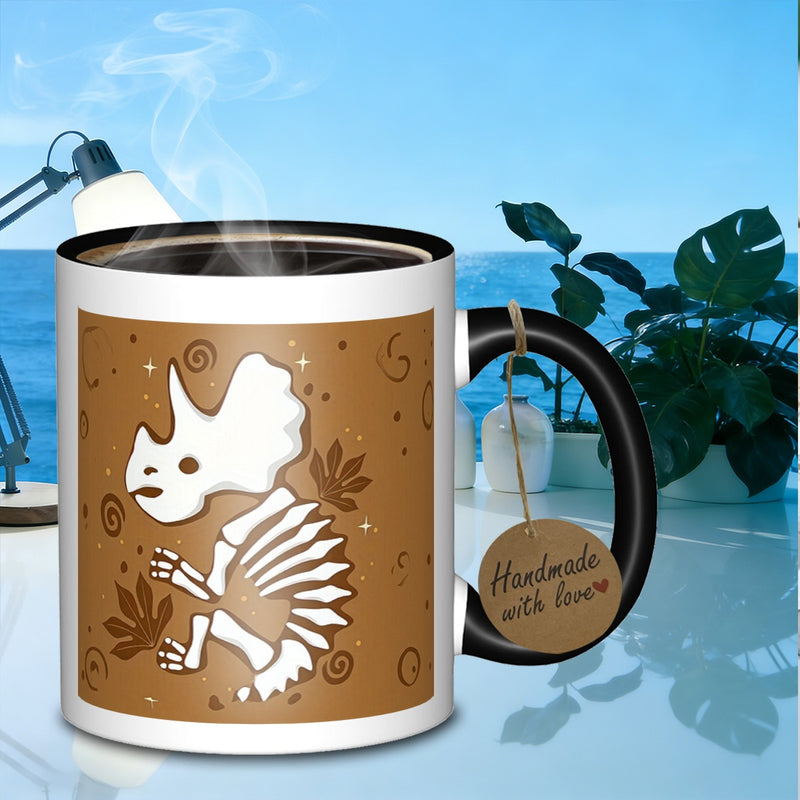 Tailorly Black Accent 11 oz Mug - dinosaur skeleton